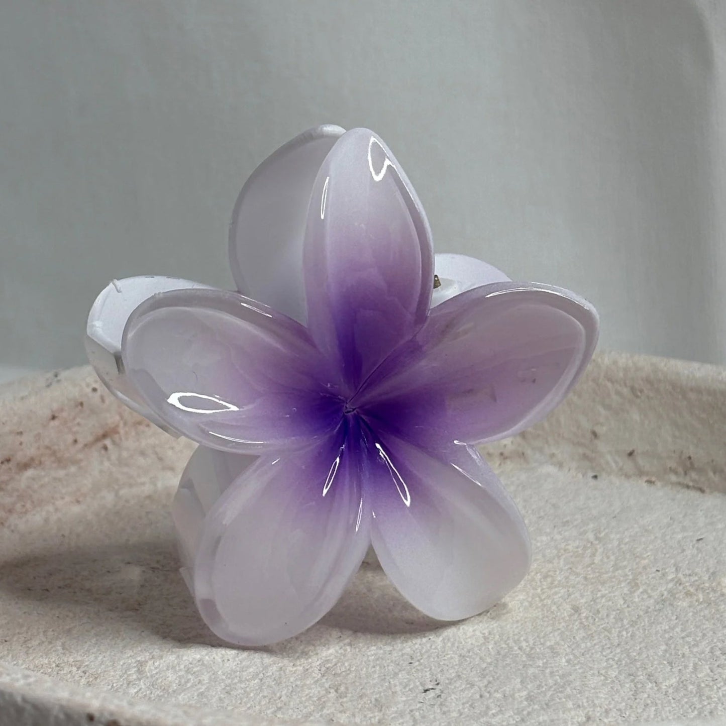 Pince fleurs brillante blanche cœur violet