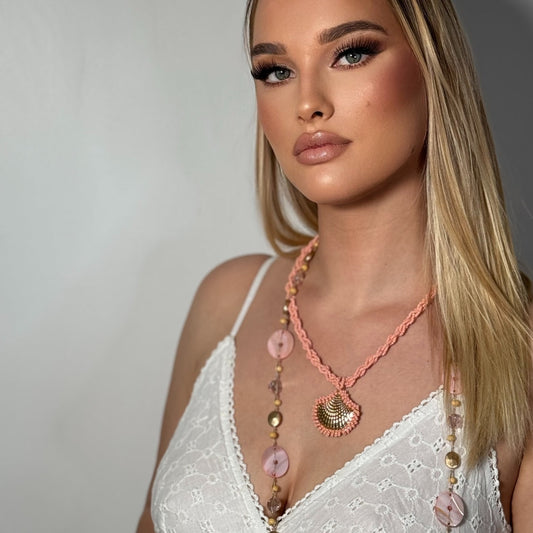 🌺 Collier Sicile – Élégance Longue & Nacre Lumineuse 🌞💖