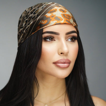 Foulard Mikumi – Motif Zèbre & Léopard marron🦓🐆
