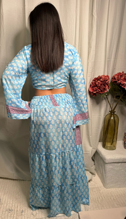 Ensemble jupe + chemisier morea bleu clair 🩵
