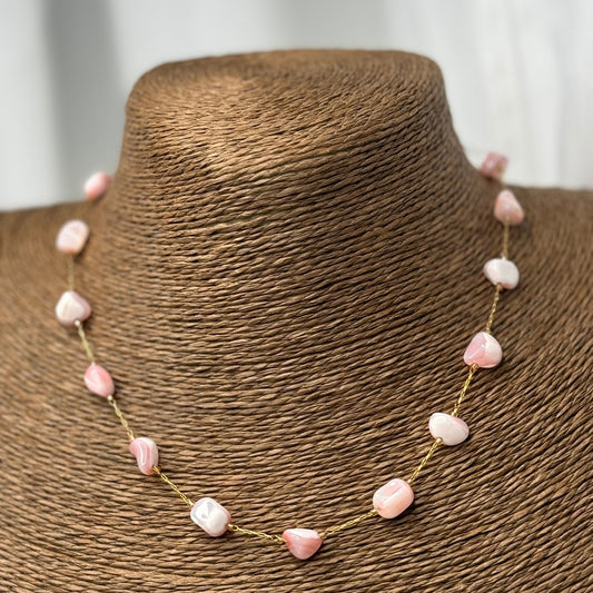 🌸 Collier Doré Pierre Rose – Élégance Subtile & Brillance Douce 💎✨